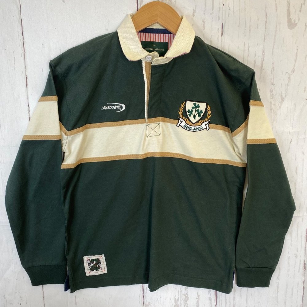 Lansdowne Rugby Polo Golf Shirt Boys Size 11/12 Olive Green Ireland Long Sleeve